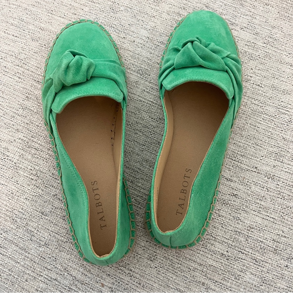 Talbots Suede Leather Izzy Knot Espadrilles St. Patrick’s Day Green Size 8 New!